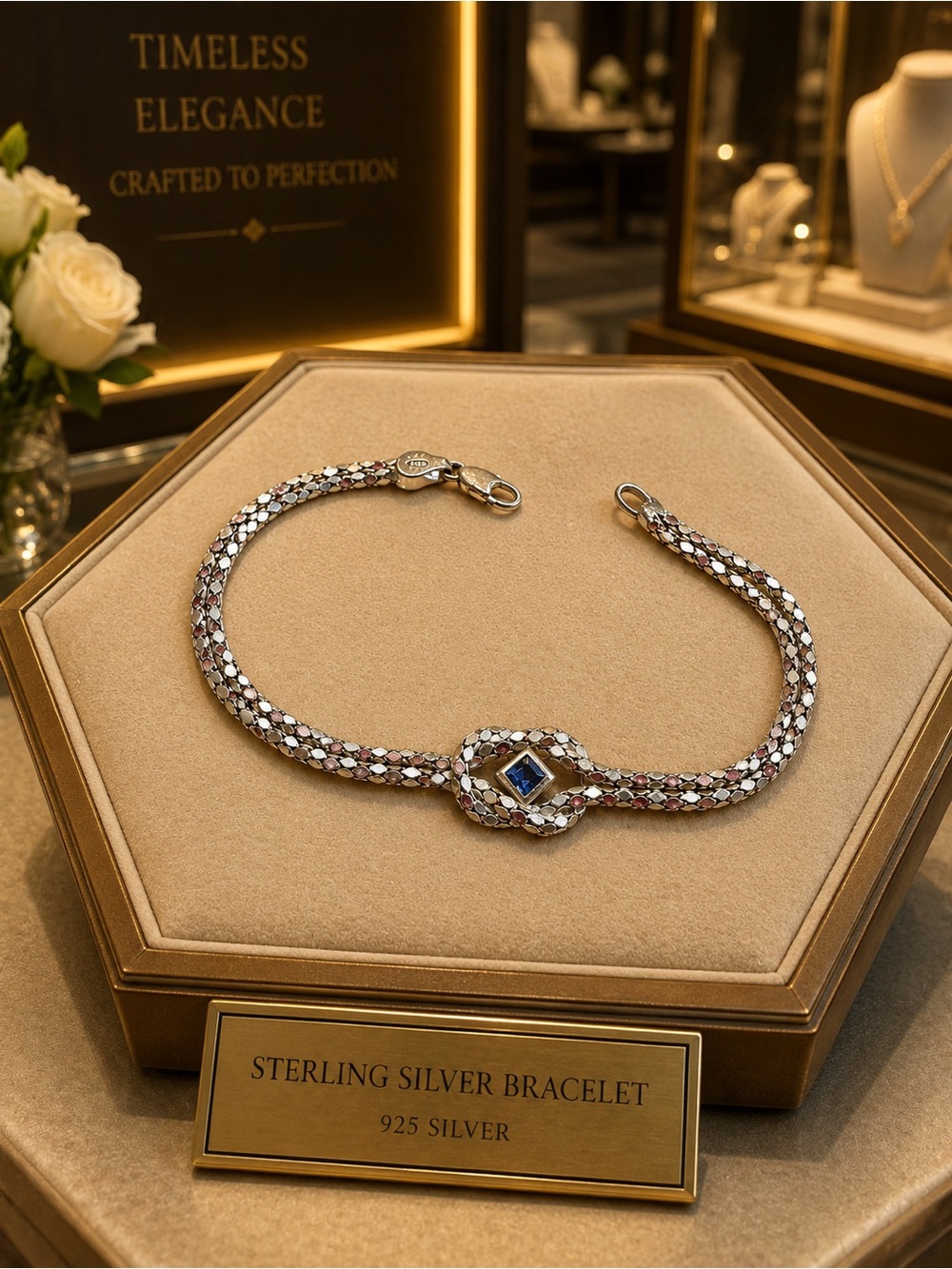 Sterling Silver Aquamarine Bracelet Made in Italy
